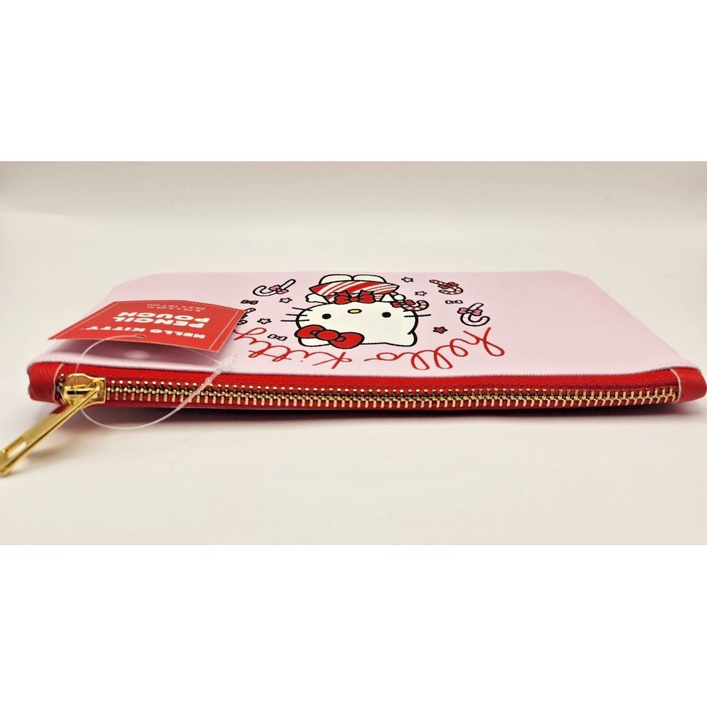NWT Hello Kitty Candy Cane Small Pink Pencil/ Makeup Pouch Gold Zipper - Picture 3 of 7